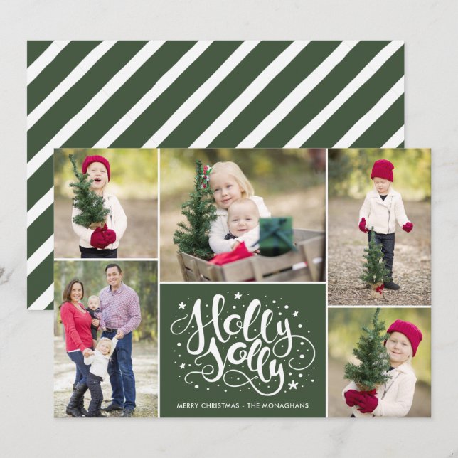 Tarjeta Festiva Modern Holly Jolly Collage de fotos Navidades Gree (Anverso / Reverso)