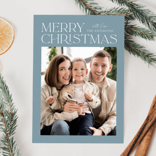 Tarjeta Festiva Modern Icy Blue Merry Christmas Photo