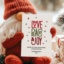 Tarjeta Festiva Modern Love Peace & Joy Navidades no-fotográficos