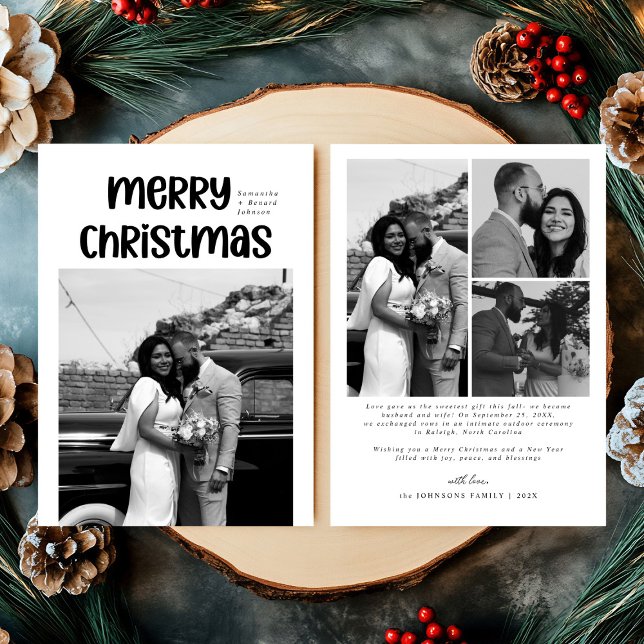 Tarjeta Festiva Modern Married Newlywed Cute Merry Christmas (Subido por el creador)