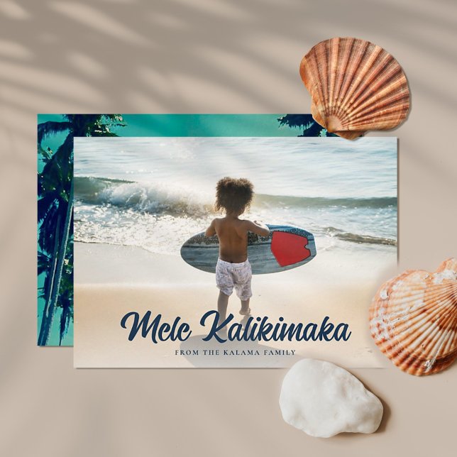 Tarjeta Festiva Modern Mele Kalikimaka Palm Trees Back Full Photo (Subido por el creador)