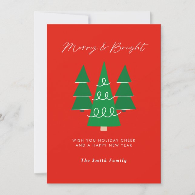 Tarjeta Festiva Modern Merry and Bright Red Christmas (Anverso)