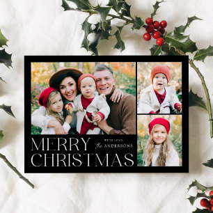 Tarjeta Festiva Modern Merry Christmas 4 Photo Collage
