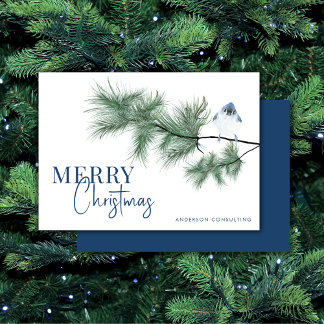 Tarjeta Festiva Modern Merry Christmas Bluebird Business