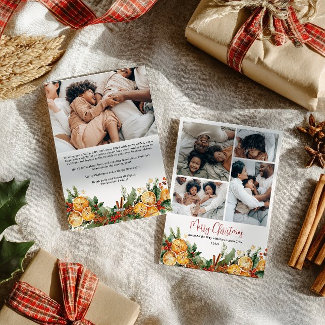 Tarjeta Festiva Modern merry Christmas Citrus family 5 photos (Modern merry Christmas Citrus family 5 photos Holiday Card)
