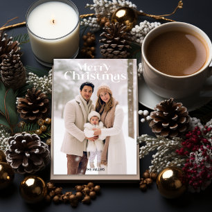 Tarjeta Festiva Modern Merry Christmas Minimal 1 Foto Beige 