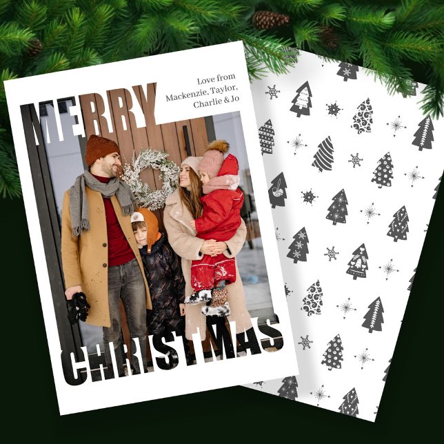 Tarjeta Festiva Modern Merry Christmas Photo Personalized (Modern Merry Christmas Photo Personalized Holiday Card from Ricaso. Add your own photograph & text
)