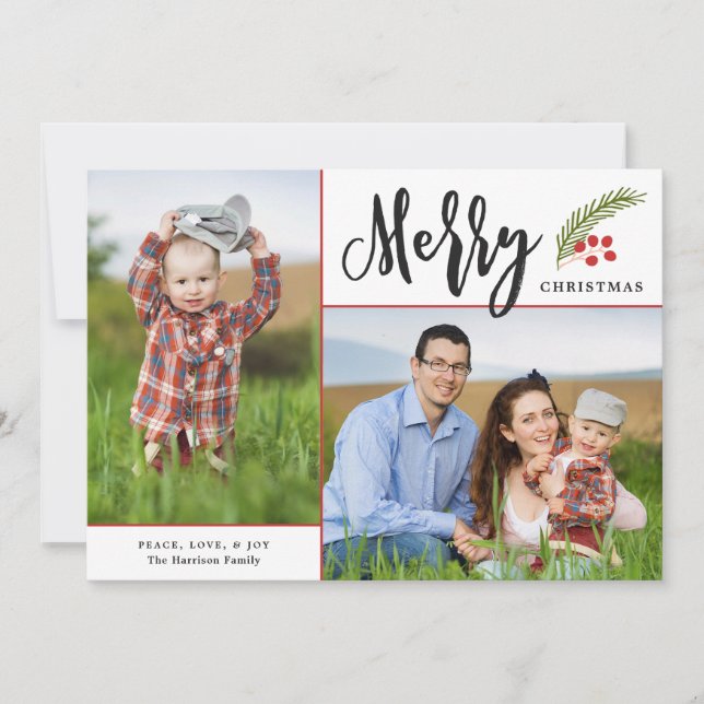 Tarjeta Festiva Modern Merry Dos Navidades de fotografía blancos (Anverso)