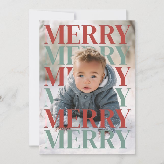 Tarjeta Festiva Modern Merry Holiday Photo Card (Anverso)