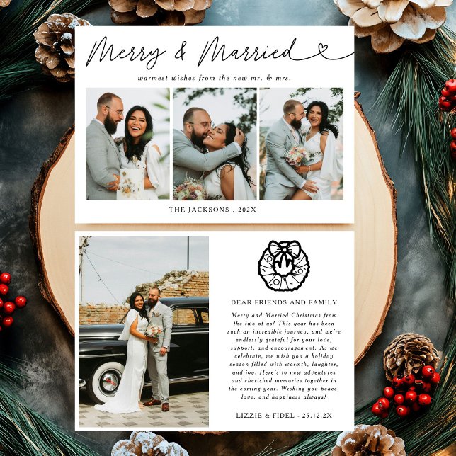 Tarjeta Festiva Modern Merry & Married Newlywed Photo Christmas (Subido por el creador)