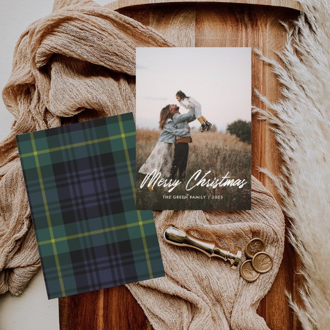 Tarjeta Festiva Modern Minimal 1 Photo Christmas Flat Holiday Card (Subido por el creador)