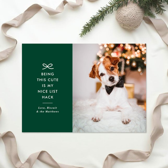 Tarjeta Festiva Modern Minimal Bow Nice List Pet Christmas Photo (Subido por el creador)