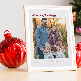 Tarjeta Festiva Modern Minimal Family Three Photo Merry Christmas