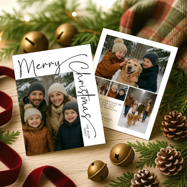 Tarjeta Festiva Modern Minimal Five Photo Navidades (Subido por el creador)