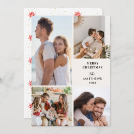 Tarjeta Festiva Modern Minimal Four Photo Collage Christmas