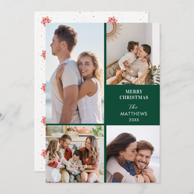 Tarjeta Festiva Modern Minimal Four Photo Collage Christmas (Anverso / Reverso)