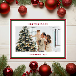 Tarjeta Festiva Modern Minimal Red Border Photo Joyeux Noel
