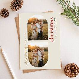 Tarjeta Festiva Modern Minimalist Family Christmas Arched 3 Photo