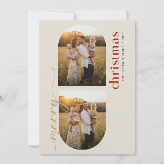Tarjeta Festiva Modern Minimalist Family Christmas Arched 3 Photo
