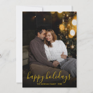 Tarjeta Festiva Modern Minimalist Gold Script Happy Holidays Photo
