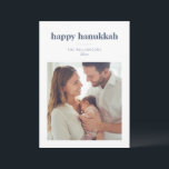 Tarjeta Festiva Modern Minimalist Hanukkah Photo Letter Message<br><div class="desc">This Hanukkah card features a clean, modern layout with a full photo on the front and space for a longer message on the back. The soft navy lettering and simple white borders create a calm, elegant feel that highlights the family photo. Its minimal style works beautifully for sharing updates, sending...</div>