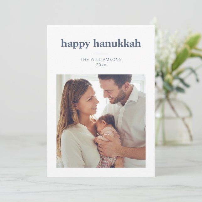 Tarjeta Festiva Modern Minimalist Hanukkah Photo Letter Message (Anverso de pie)