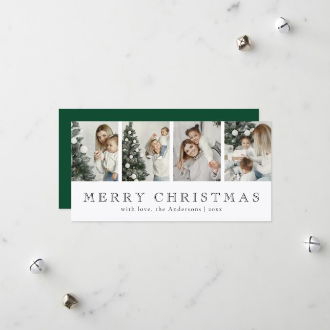 Tarjeta Festiva Modern Minimalist Photo Collage Green Christmas (Anverso/Reverso In Situ)