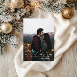 Tarjeta Festiva Modern Minimalist Script 1 Photo Merry Christmas