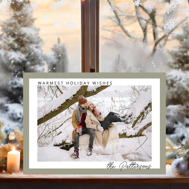 Tarjeta Festiva Modern Minimalist Warm Sage Green Photo Christmas (Subido por el creador)