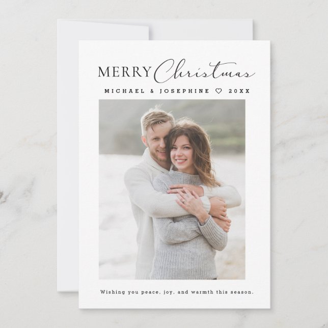 Tarjeta Festiva Modern Minimalistic Merry Christmas couple photo (Anverso)