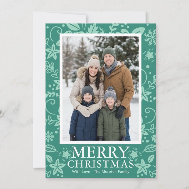 Tarjeta Festiva Modern Mint Green Photo Christmas Holiday Card (Anverso)