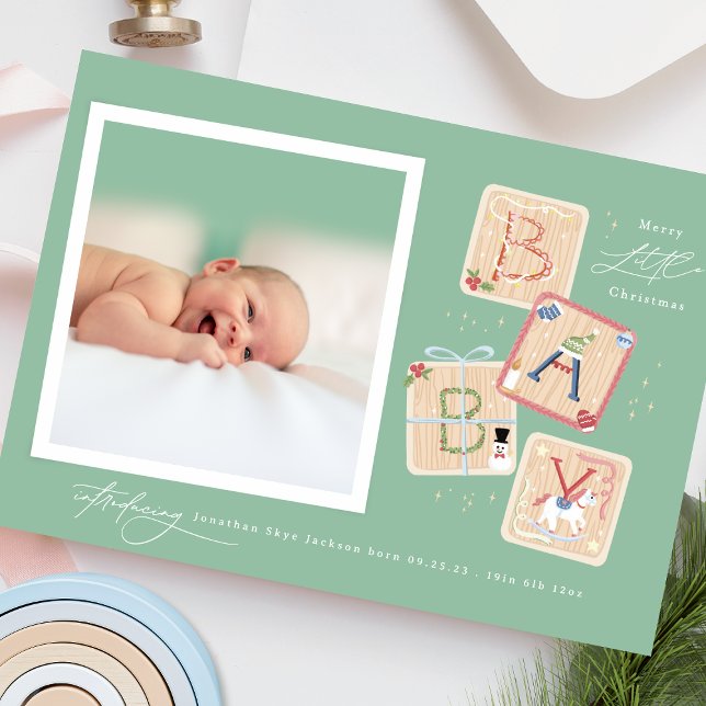 Tarjeta Festiva Modern My First Merry Christmas Photo Baby Birth (Subido por el creador)