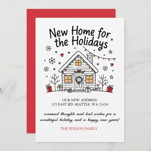 Tarjeta Festiva Modern New Home for the Holidays Moving (Anverso / Reverso)