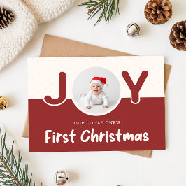 Tarjeta Festiva Modern Newborn Baby's First Christmas Two Photo