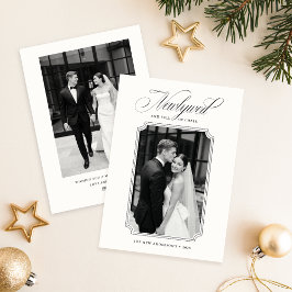 Tarjeta Festiva Modern Newlywed Christmas Black & White Photo