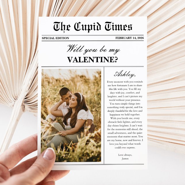 Tarjeta Festiva Modern Newspaper Photo Valentine's Day Card (Subido por el creador)