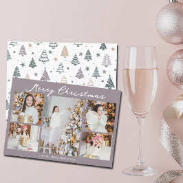 Tarjeta Festiva Modern Pale Mauve Merry Christmas Photo Collage