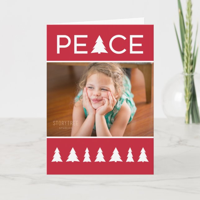 Tarjeta Festiva Modern Peace Árboles blancos rojos tu foto (Anverso)