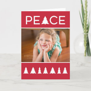 Tarjeta Festiva Modern Peace Árboles blancos rojos tu foto