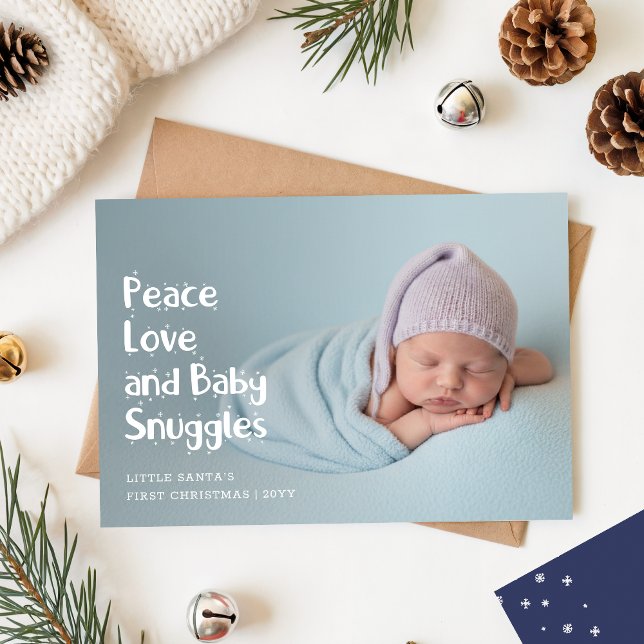 Tarjeta Festiva Modern Peach Love Baby's First Christmas Photo (Subido por el creador)