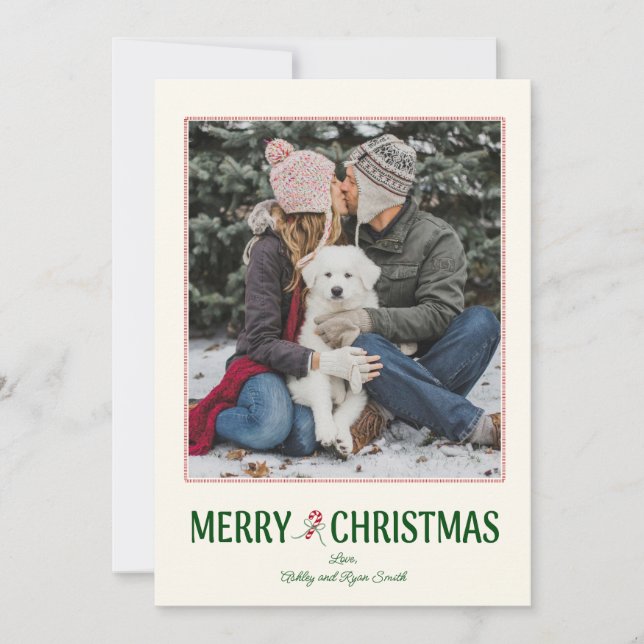 Tarjeta Festiva Modern Photo Christmas Card with Candy Cane (Anverso)