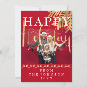 Tarjeta Festiva Modern Photo Happy New Year Holiday Red Gold