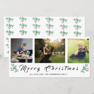 Tarjeta Festiva Modern Pine Needle Merry Christmas 3-Collage de fo