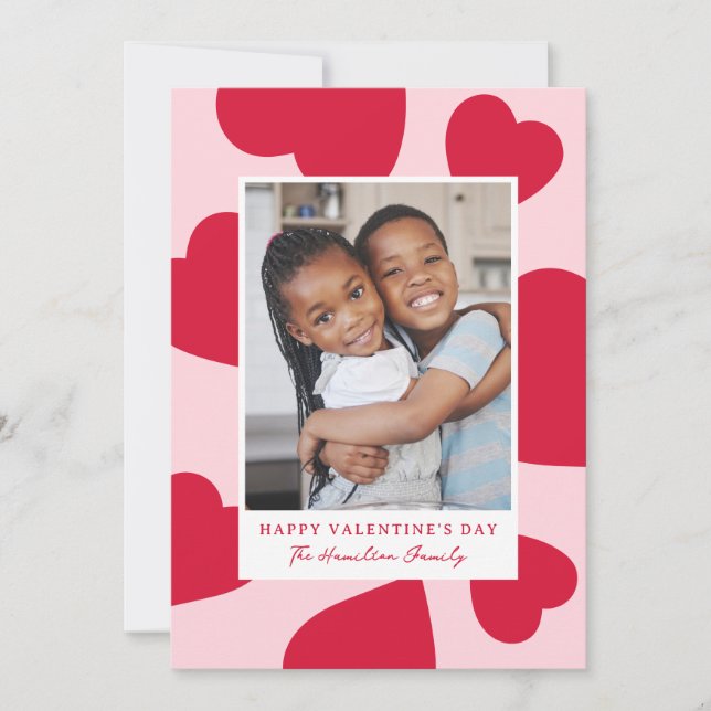 Tarjeta Festiva Modern Pink and Red Hearts Valentine's Day Photo (Anverso)