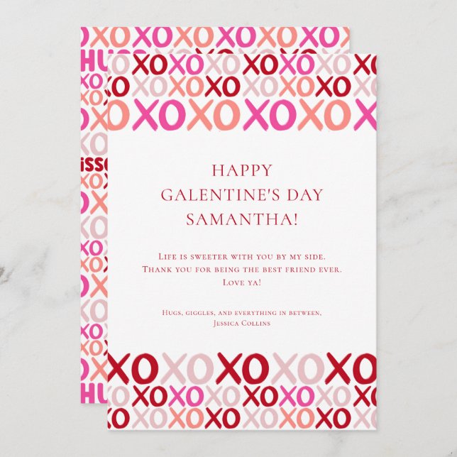 Tarjeta Festiva Modern Pink XOXO Best Friend  Bff Galentine's Day (Anverso / Reverso)