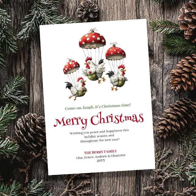 Tarjeta Festiva Modern Playful Chickens Holiday Greeting Card (Subido por el creador)