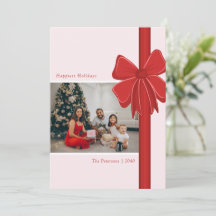 Modern Preppy Red Ribbon Bow Wrapped Photo