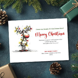 Tarjeta Festiva Modern Quirky Reindeer Holiday Greeting Card
