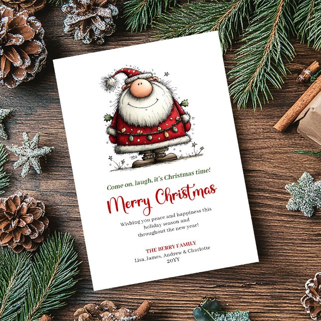 Tarjeta Festiva Modern Quirky Santa Festive Christmas Greeting (Modern Quirky Santa Festive Christmas Greeting)