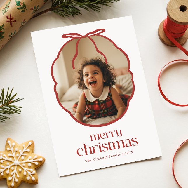 Tarjeta Festiva Modern Red Bow Family Kids Photo Christmas (Subido por el creador)
